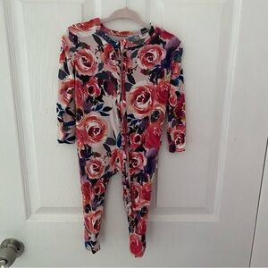 Posh Peanut Floral Pink Long Sleeve Zipper Onesie Size 18-24 Months